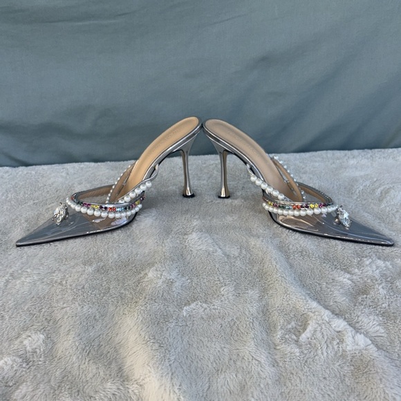 MACH & MACH Silver and Pearl Embellished Heels - Picture 4 of 11